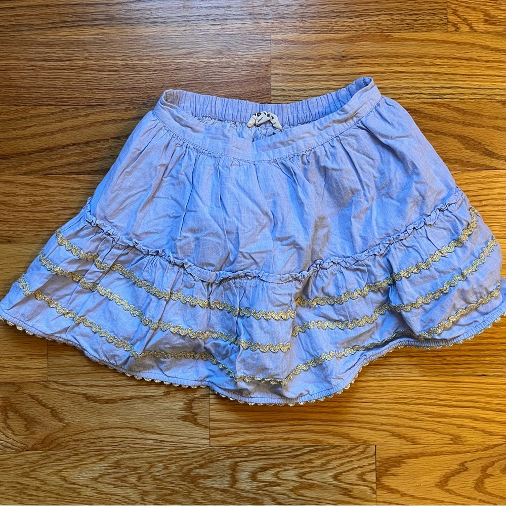 Mini Boden light blue with gold trim skirt size 9-10